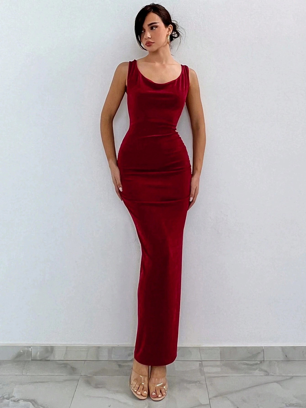 ZARA Big Round Neck Cross Open Back Party Bodycon Long Dress